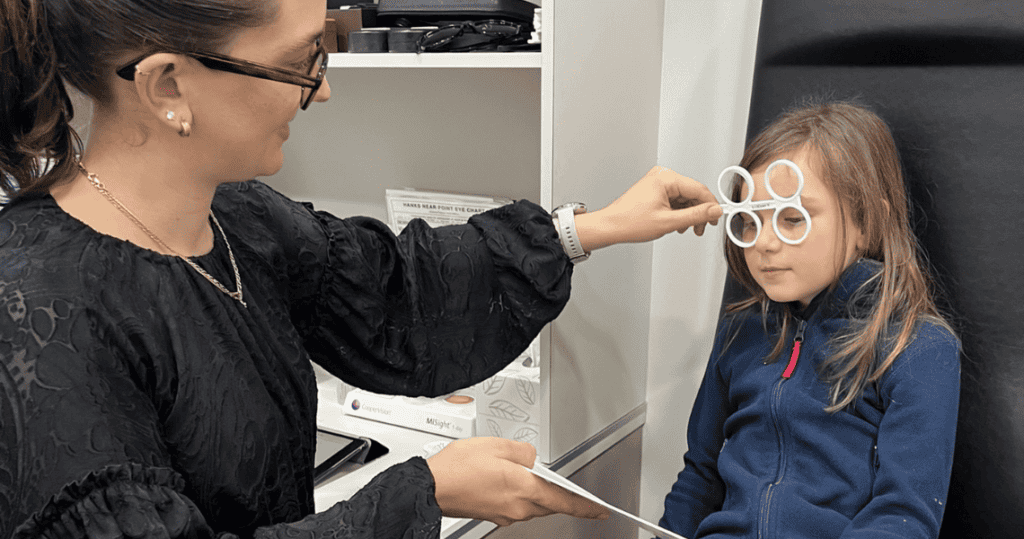 Childing having eyes tested
